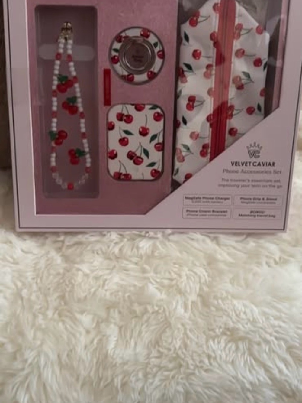Velvet Caviar Cherry Phone Accessories Set - White & Red